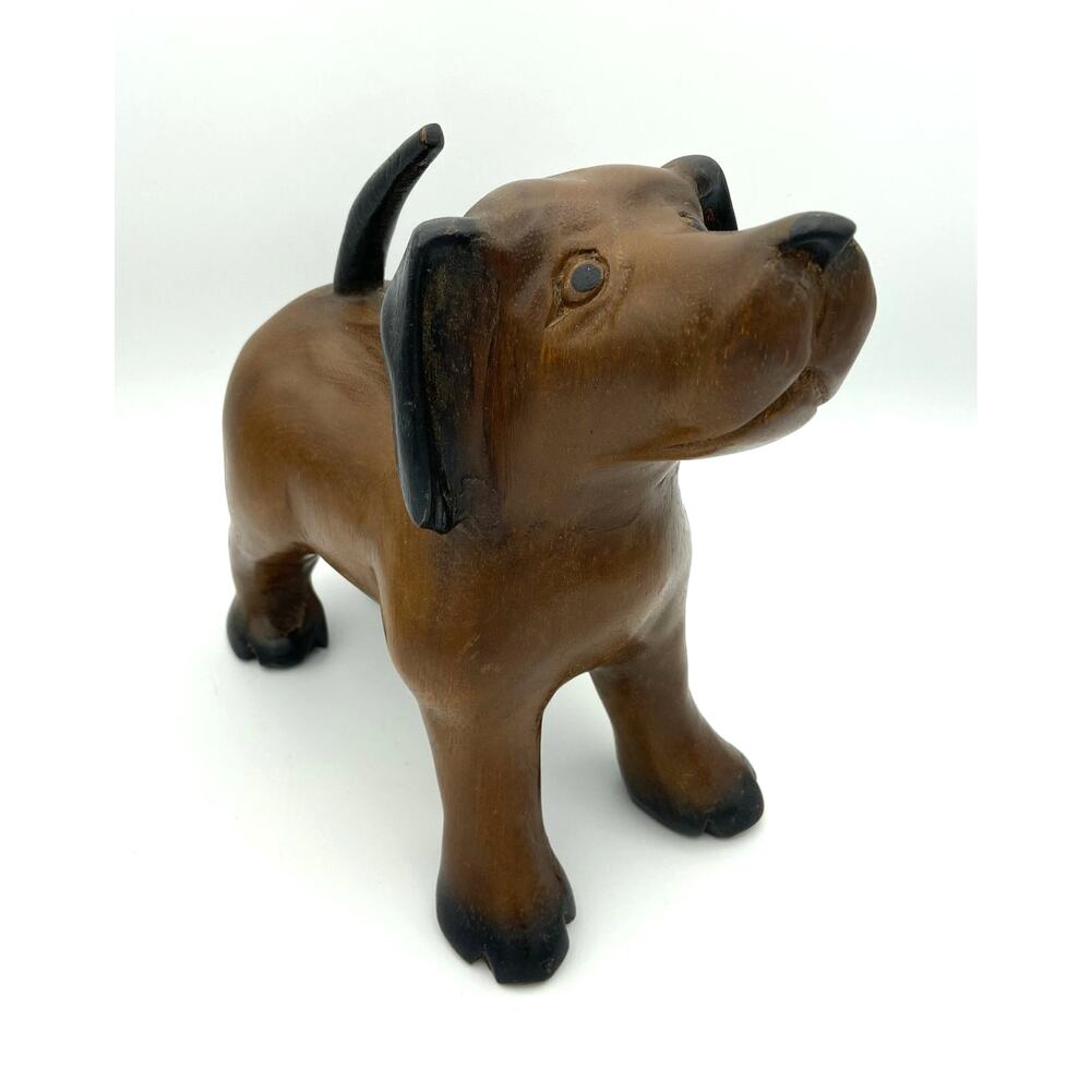 Vintage Hand Carved Wooden Dog Folk Art Mandalay Bay Box Company Thailand